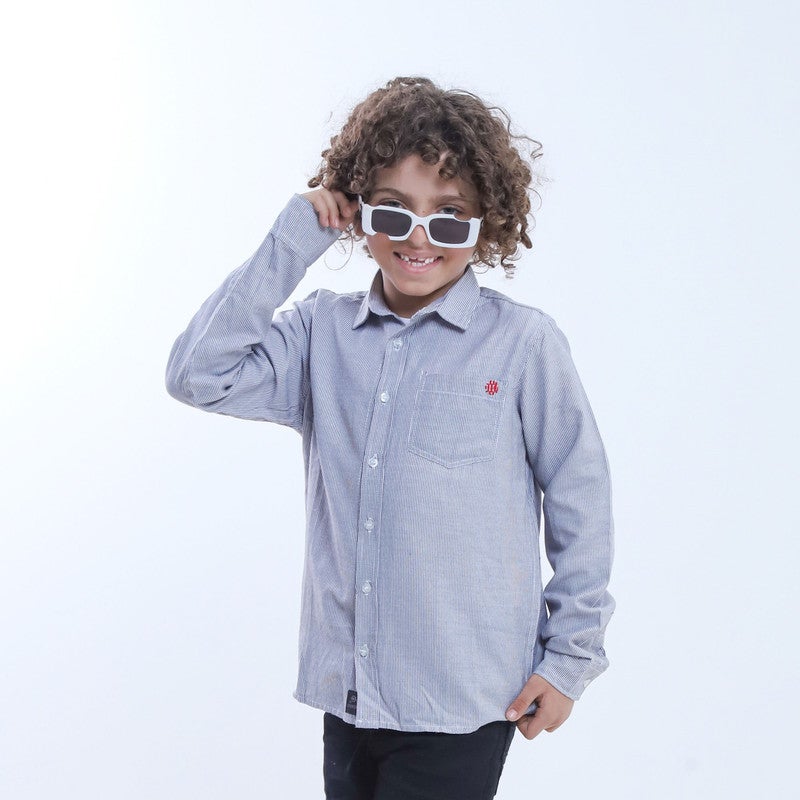 بيبو قميص اولادي مقلم_رمادي - Image 2